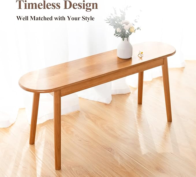 Cttasty Entryway Bench, Solid Wood Dining Bench, Midcentury End of Bed Bench w/Rounded Corner, Outdoor Bench w/Robust Construction, Bedroom Bench, 10.24" W x 17.72" H（Natural 47.2inches）
