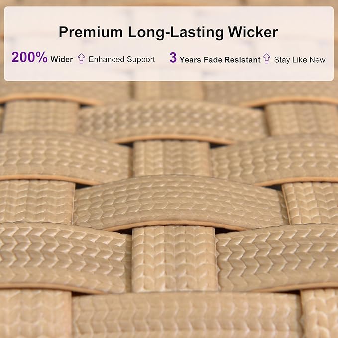 PURPLE LEAF Oversize Patio Wicker Chaise Lounge 2 Piece, Aluminum Outdoor Pool Lounge Chair with Adjustment Backrest, Breathable Lounger Sunbath Tanning Recliner for Poolside, Garden, Light Brown