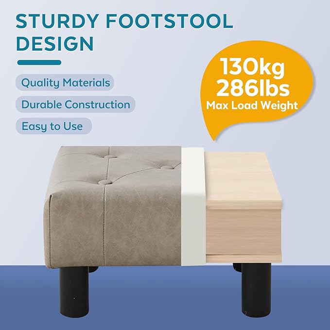 FIMIVIBI Small Foot Stool Ottoman, Faux Leather Footstool Ottoman Foot Rest for Couch, Rectangle Footstools and Ottomans Small for Living Room, Entryway and Bedroom (Gray)
