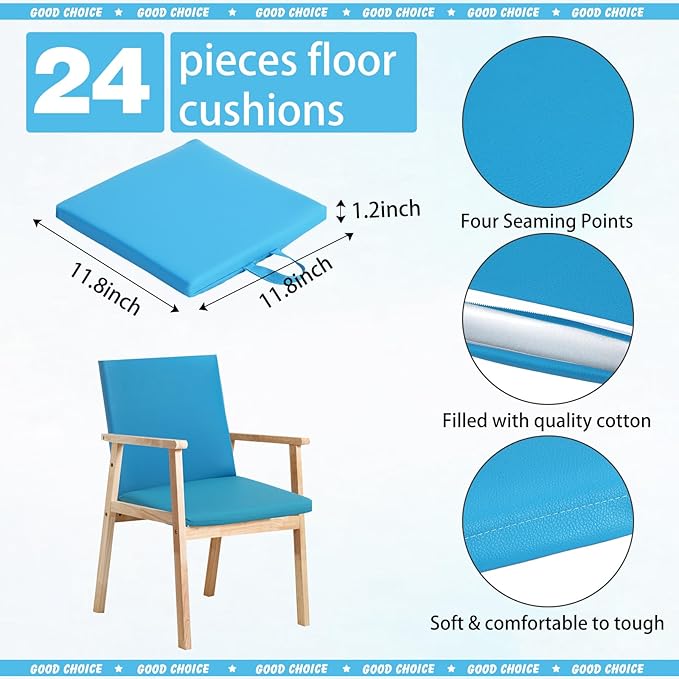 Huwena 24 Pack Floor Cushions 12x12inch Classroom Floor Seating Pillows Bulk Kids Flexible Cushion with Handles for Home School Kindergarten Daycare Nursery(Blue and Green,Square)