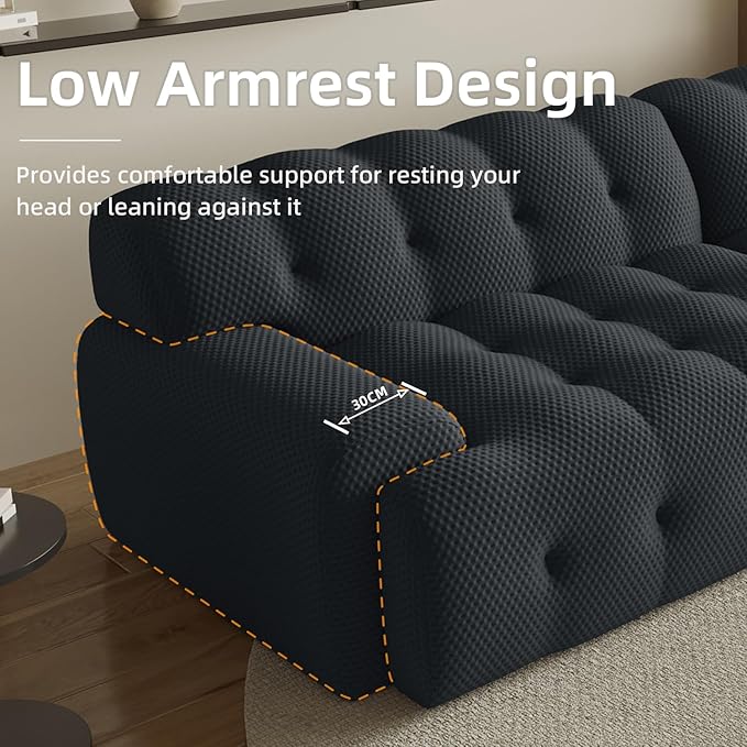 102.4inch Modular Sectional Couch,Oversized Loveseat Sofa, 3D Mesh Fabric Comfy Cloud Sofa Couches, Curved Couch for Living Room, Office, Apartment,No Assembly Required (Black, 102.4")