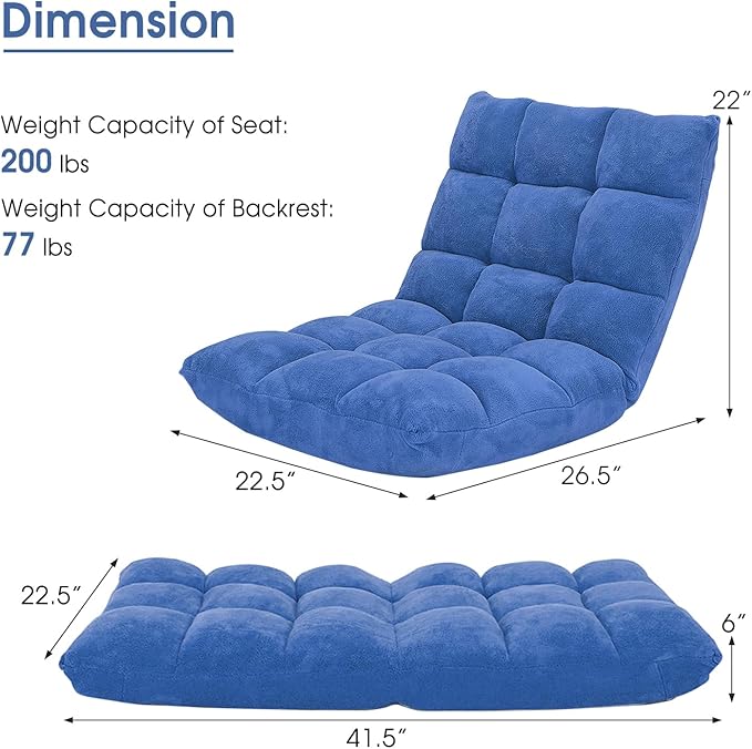 Giantex Floor Chair with Back Support, 14 Adjustable Position, Padded Sleeper Bed, Couch Recliner, Gaming Floor Chairs for Adults, Meditation, Gaming Chair Floor, Blue