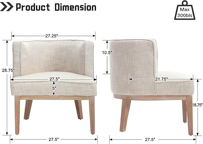 Comfy Barrel Chair Mid-Century Modern Accent Chair with Solid Wood Leg Upholstered Reading Arm Chair Linen Fabric Waiting Room Round Side Chairs for Small Spaces Living Room Bedroom Office, Beige
