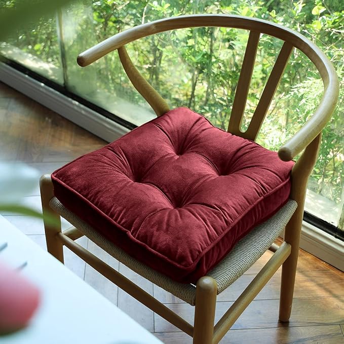 vctops Christmas Red Soft Velvet Chair Pads with Ties Comfy Solid Seat Cushion for Dining Chairs, Office Chairs, Hardwood Floors (Red, 16"x16")