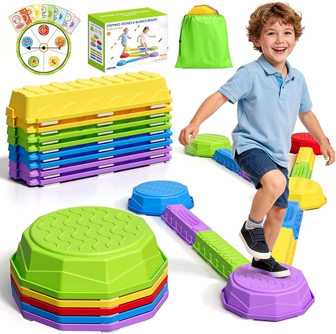 HYES Balance Beams Stepping Stones for Kids, Obstacle Courses Sensory Toys for Toddlers, Non-slip Jumping Step Stones Balance Beam Indoor & Outdoor Play Games Birthday Gifts for Boys Girls 3-5
