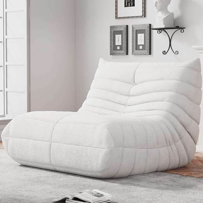 Bean Bag Chairs for Adults, BeanBag Reading Chair Memory Foam Couch, Floor Chair Soft Teddy Material, Comfy Reading Nook Chairs for Bedroom Living Room Office (White)