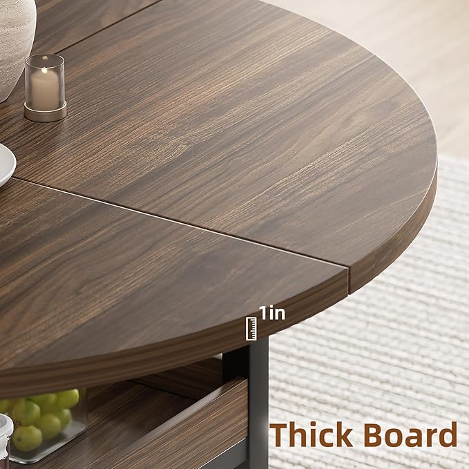 Round Dining Table with Storage for 4, Modern Kitchen Table for Small Space, Space Saving Dining Table for Dining Room, Apartment, or Breakfast Nook (Boxwood Color- Table Only)