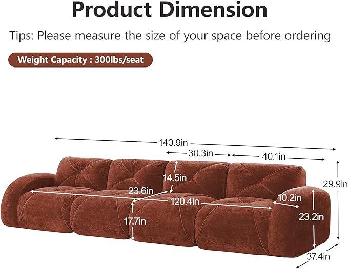 Modular Sectional Sofa with Free Combination,Oversized Boneless Floor Couch for Living Room & Lounge,Velvet 4-Seater Sectional Couch with Comfortable Deep Seat,No Assembly Needed