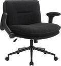 Criss Cross Legged Office Chair with Wheels and Flip-Up Arms, Ergonomic Wide Seat Desk Chair with Thick Padded, Height Adjustable Criss Cross Chairs for Home Office, Bedroom,Apartment,Vanity,Black