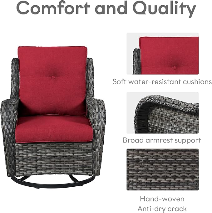 Belord 5 Piece Outdoor Patio Furniture Set - Wicker Furniture Patio Conversation Set, Outdoor Swivel Rocker Chairs with Loveseat Sofa and 2 Ottomans for Small Space, Red Cushion