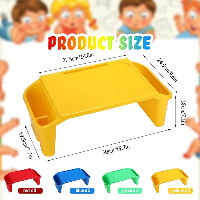 Kisston 12 Pcs Kids Lap Desk Bulk Tray Lap Table Bed Table Plastic Desk with Extra Storage Space Activities Children Portable for Kids Students Work Study School Classroom(Colorful)