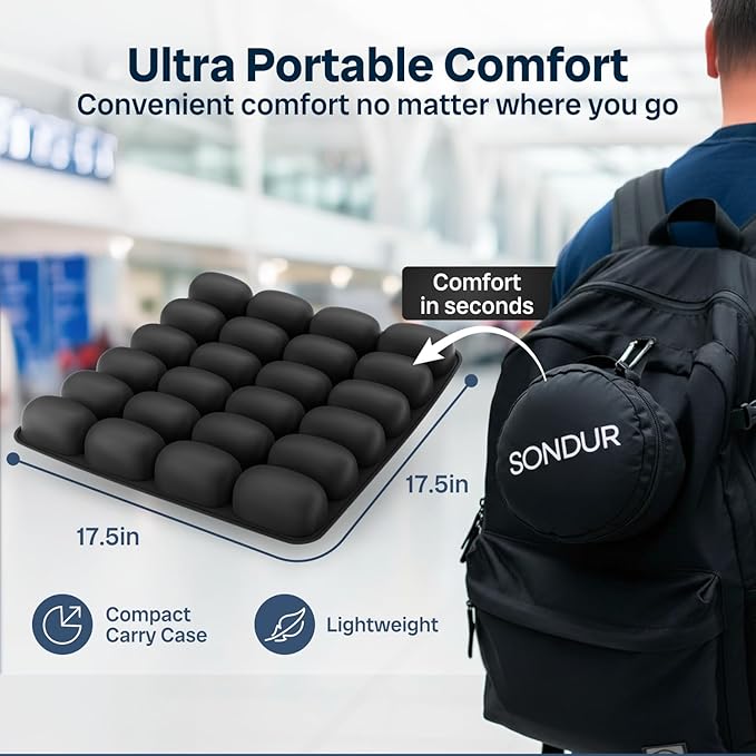 Travel Cushion – CloudAir Technology Airplane Seat Cushion – Inflatable Travel Cushion for Long Flights – Portable Air Cell Design, Puncture-Resistant Waterproof Pad – Black