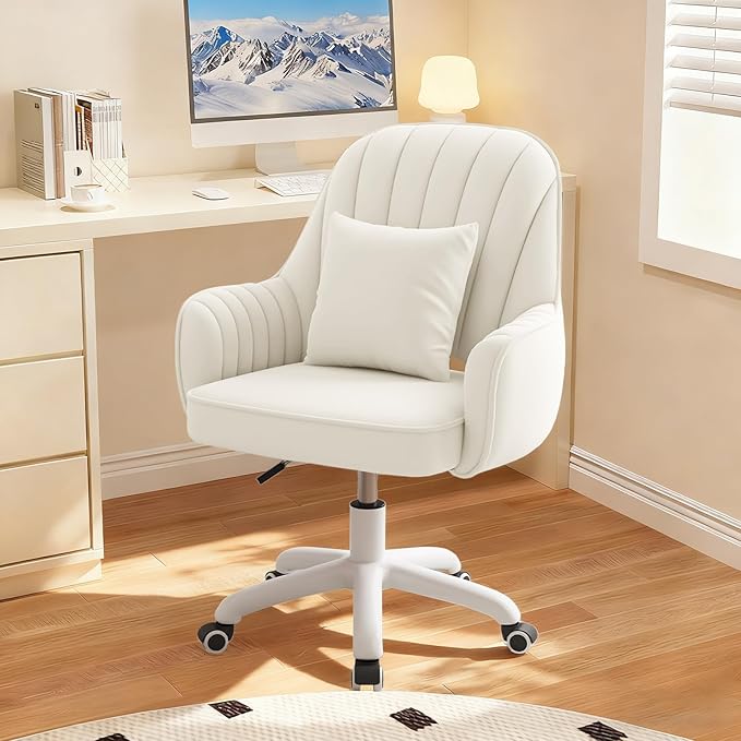 WXJHL Home Office Chair Velvet Vanity Chairs Cute Makeup Desk Chair with Wheels Mid Back Computer Chairs Height Adjustable Small Swivel Rolling Task Chair