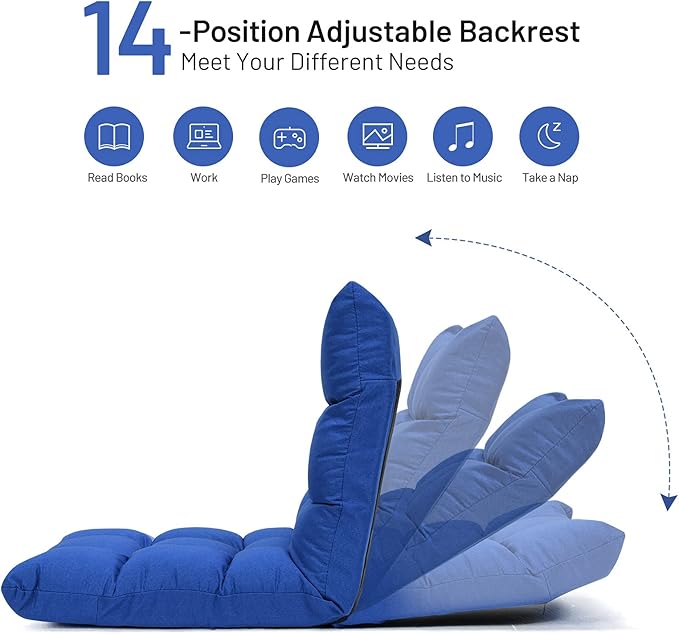 Giantex Floor Sofa Chair Video Gaming Chair with 14 Adjustable Position, Padded Back Support Floor Cushioned Seat, Folding Lazy Chair for Meditation, Reading, Watching, Living Room Recliner(Blue)