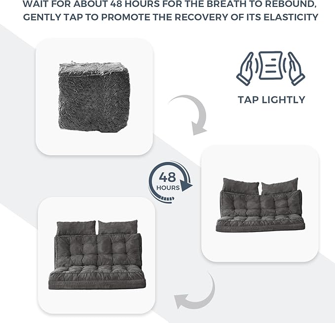 MAXYOYO Bean Bag Bed Tufted Folding Sofa Bed with Pillows Floor Mattress for Adults, Extra Thick and Long Floor Sofa, Full Couch for Bedroom Living Room, Dark Grey, 54x91 Inch