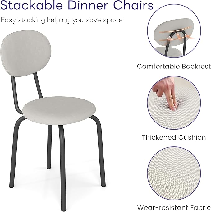 Stackable Dining Chairs Set of 4, Stackable Waiting Room Chairs, Stacking Kitchen Chairs with Upholstered Back and Seat with Dense Foam Cushions, Steel Frame with 400 Lb. Capacity, Beige