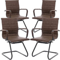DM Furniture Office Desk Chair No Wheels Set of 4 PU Leather Computer Chairs Mid Back Guest Chairs for School Reception Conference Waiting Room, Vintage Brown
