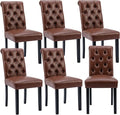 chairus Dining Chairs Set of 6 Mid Century Modern Living Room Chairs with Button Tufted High Back PU Leather Armless Chair Comfy Upholstered Side Chairs for Kitchen/Restaurant/Bedroom, Brown