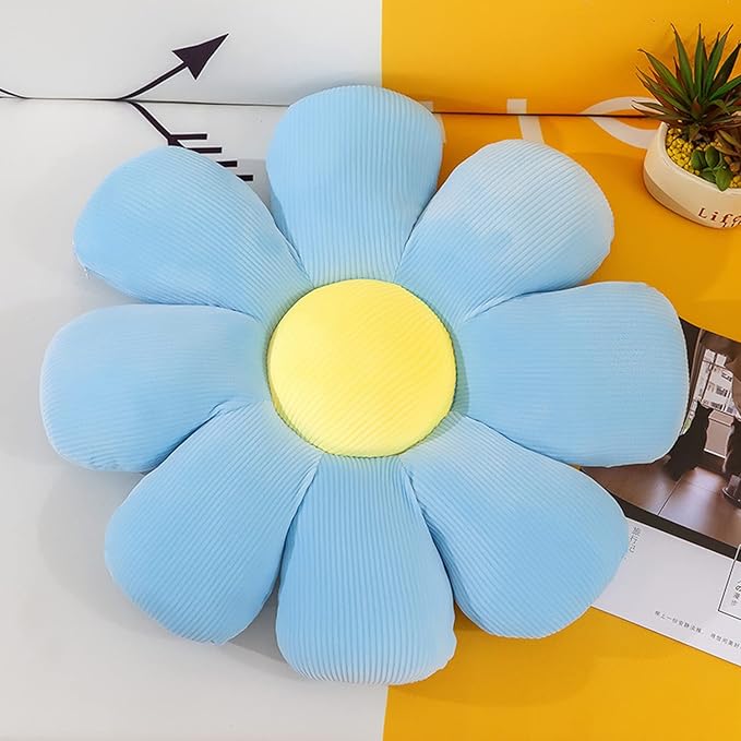 Grafingy Flower Pillow, Flower Shaped Throw Pillow Floor Pillow Soft Seating Cushion Room Decor Plush Pillow for Bedroom, Sofa, Bed, Reading (15 inch, Blue)