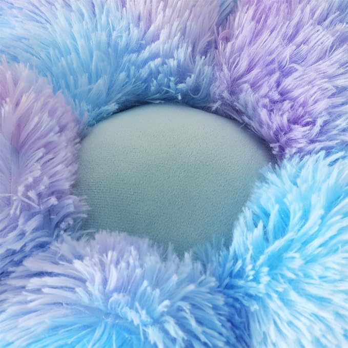Faux Fur Pillow,Flower Shaped Throw Pillow Butt Cushion Flower Floor Pillow,Seating Cushion,Cute Room Decor & Plush Pillow for Bedroom Sofa Chair (19.7 Inches, Rainbow Blue)