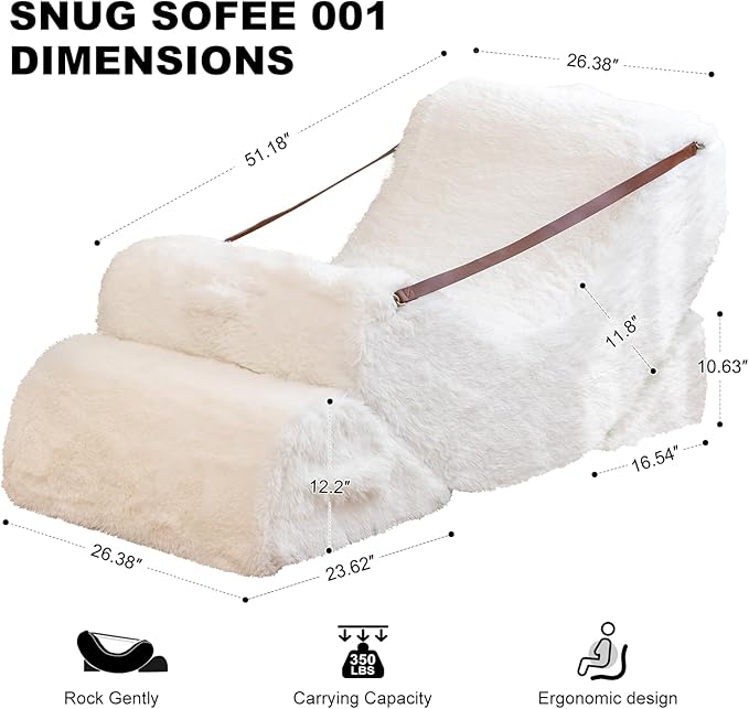 Modular Comfortable and Cozy Bean Bag Chair for Adults, Filled with Memory Foam, Featuring Plush Fabric, with Detachable Footrest & Adjustable Angle for Bedroom, Living Room and Nursery(White)