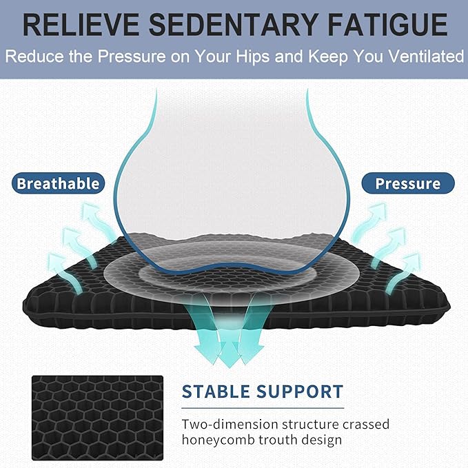 Helishy 20" Gel Seat Cushion for Long Sitting(Jumbo&Thick) – Office Chair Cushion – Wheelchair Cushions for Pressure Sores – Non-Slip Desk Chair Car Seat Cushion Driving – Sciatica & Back Pain Relief