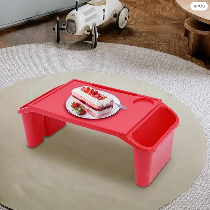Kids Lap Desk Tray with Side Pockets, Plastic Breakfast Laptop Trays Kids Activity Lap Desk Tray Portable Bed Table Lap Desk for Kids Students Work Study School Classroom (6Pcs, Red)