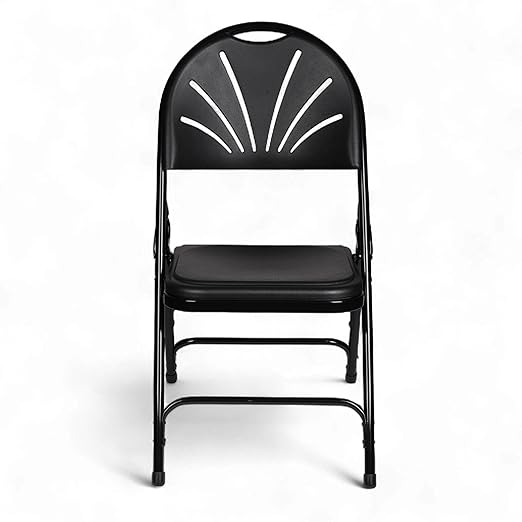 OEF Furnishings OEF1100 Series Premium Heavy-Duty Plastic Folding Chairs, Commercial Fanback Event Chairs with Triple Brace and 500 lb Capacity (4-Pack, Black Plastic with Black Frame)