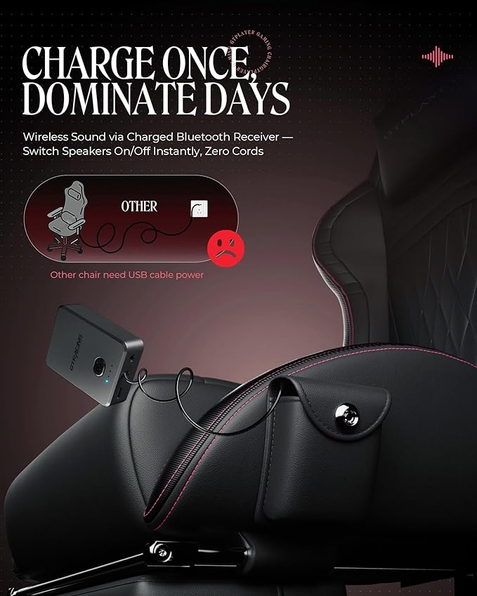 GTPLAYER Gaming Chair with Speakers, Video Game Chairs with Footrest, PC Gamer Chairs for Adults - Padded High Back Ergonomic Reclining Silla Gamer, Linkage Armrest, Ace Pro, Red
