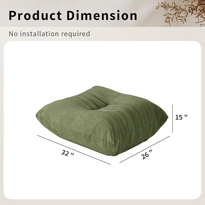 Ottoman,Bean Bag Chair for Adults,Fireside Chair,Footrest,Lazy Floor Sofa Couches, Corner Chair Sofa for Living Room Bedroom Salon Office,Olive Green