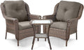 ACTREST 3 Piece Patio Brown Wicker Chairs with Side Table - Outdoor High Back Heavy Duty All-Weather Lawn Dining Rattan Chair Conversation Bistro Set for Deck Porch Balcony Backyard Garden - Grey