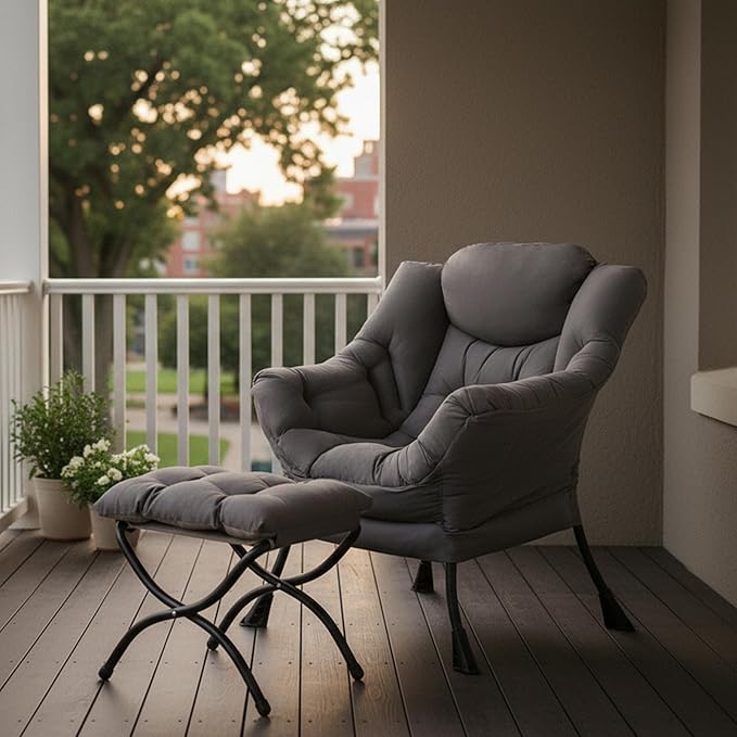 Tiita Lazy Chair with Ottoman, Modern Large Accent Lounge Chair, Leisure Sofa Armchair with Ottoman, Reading Chairs with Footrest for Bedroom, Living Room, Dorm Rooms, Garden