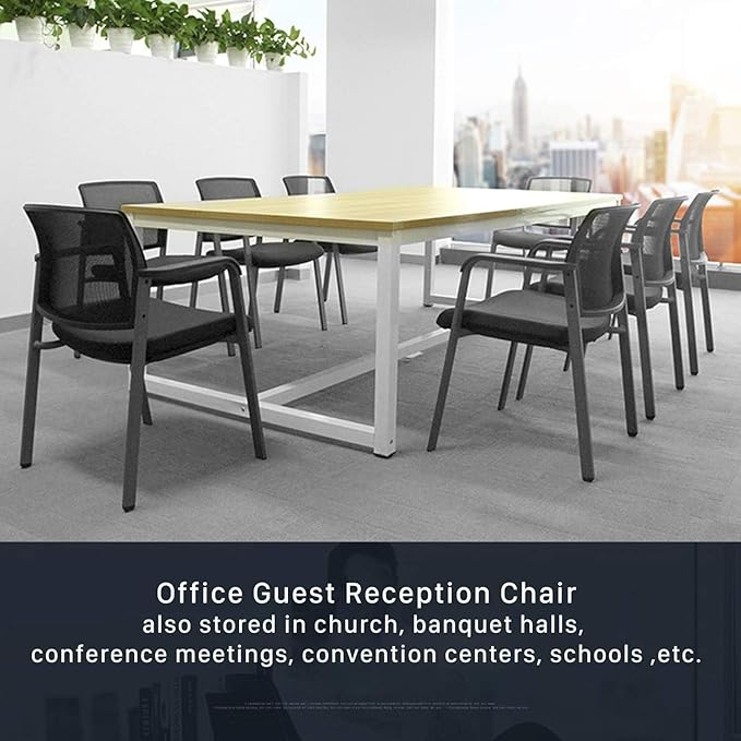CLATINA Mesh Back Stacking Arm Chairs, Office Reception Guest Chair, Desk Chair No Wheels Ergonomic Lumbar Support and Thickened Seat Cushion for Waiting Conference Room Grey (4 Pack)