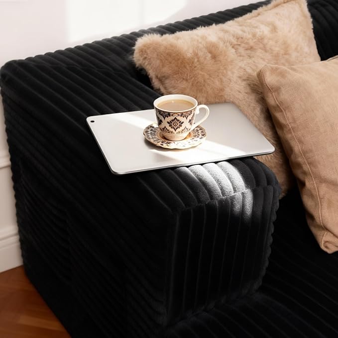 Favoduerme 117” Cloud Sectional Couch for Living Room, L-Shape Modular Convertible Sofa with Chaise, 4 Seater Boneless Couch for Apartment, Large Seat Sofa with Throw Pillow, No Assembly, Black