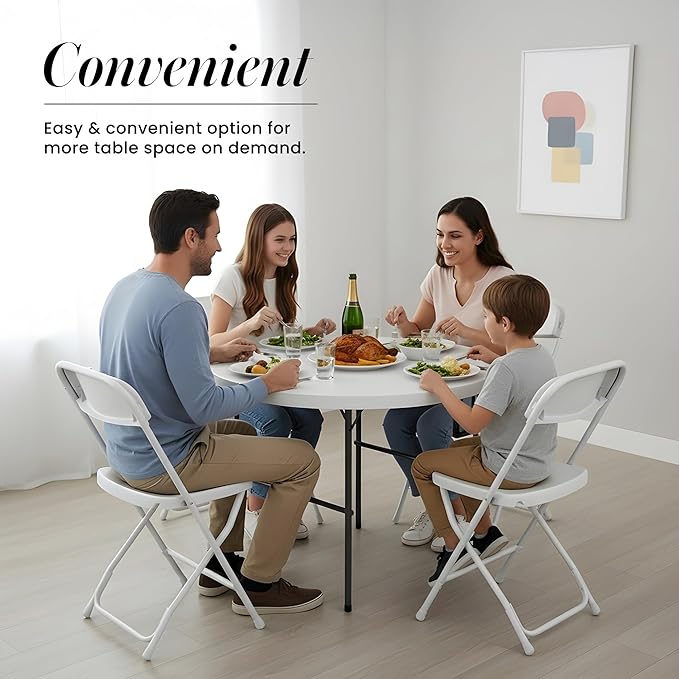 Our Modern Space 3.5 Feet Circular Round Foldable Table with Built in Handle & Steel Legs | Heavy Duty Portable | Perfect for Party, Dining, Wedding, Events, Picnic Indoor, Outdoor, Camping, Utility
