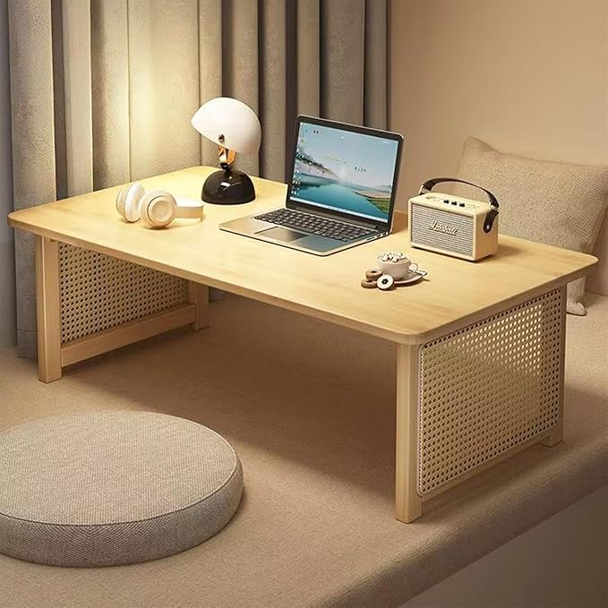 Japanese Floor Table Foldable Bamboo Low Table for Sitting on the Floor, Natural Coffee Table Minimalist Tatami for Home Office, Meditation & Tea Ceremony (Easy Storage) (39.3*18.89*13.77Inch)