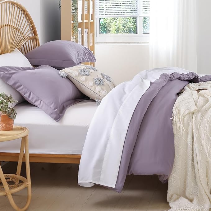 weigelia Queen Comforter Set 7 Pieces Dusty Purple Comforter Set Soft Queen Size Bedding Set with Fitted Sheets, Flat Sheets, Pillow Shams, and Pillowcases