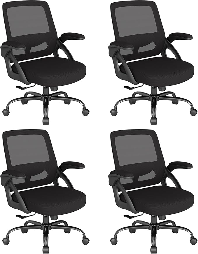 AnyGod Big and Tall Office Chair, Ergonomic Desk Chair Mesh Mid Back with Comfy Lumbar Support Swivel Task Executive Chairs with Wheels, Flip up Arms for Home, Office, Study