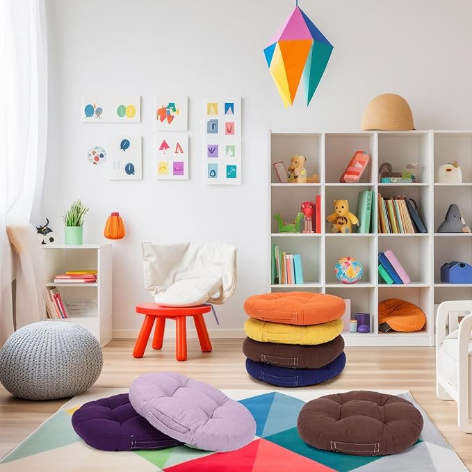 Gerrii 12 Pieces Classroom Floor Cushions with Handles Flexible Floor Seating Cushions Pillows School Chairs in Home School Classroom Kindergarten Daycare Nursery(Fancy Color,Round)