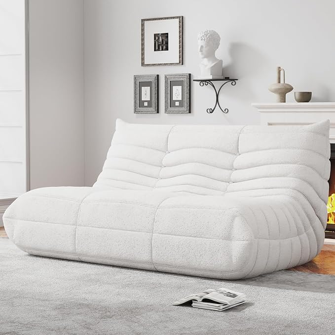 Bean Bag Chairs for Adults, BeanBag Reading Chair Memory Foam Couch, Floor Chair Soft Teddy Material, Comfy Reading Nook Chairs for Bedroom Living Room Office(White)