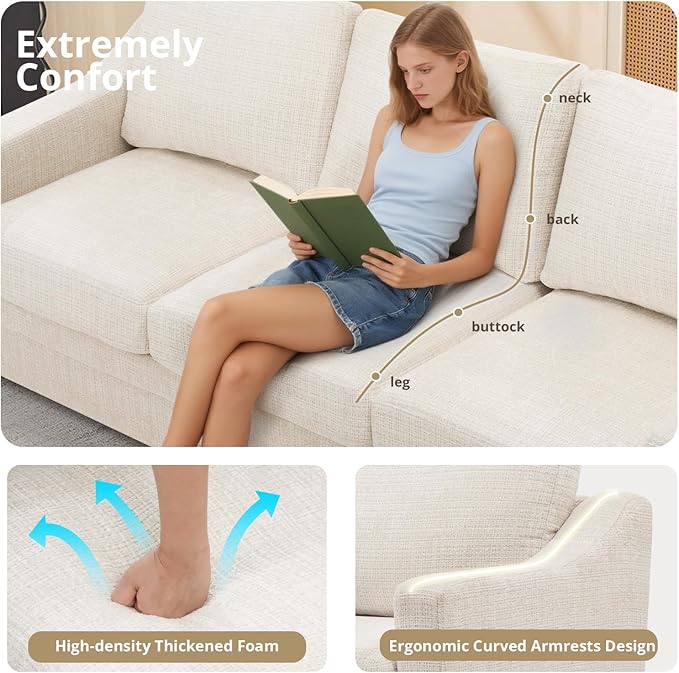 ACMEASE 2 Pieces Chenille Sofa Sets w/Comfortable Back Cushions, Upholstered Loveseat & Sofa w/Deep Seat Space, Modern 2 Seat & 3 Seats Couch Sets w/High Resiliency Foam for Living Room, Office, Beige