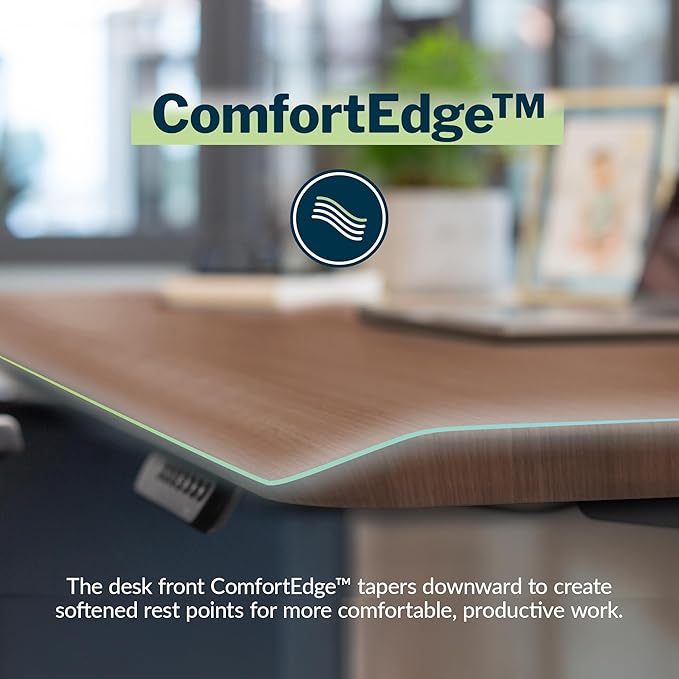 Vari ComfortEdge 48x30 Inch Adjustable Electric Standing Desk – Sit Stand VariDesk with Memory Presets, Sloped Edge, 220 LB Capacity + Tool-Free Assembly (Walnut/Black)