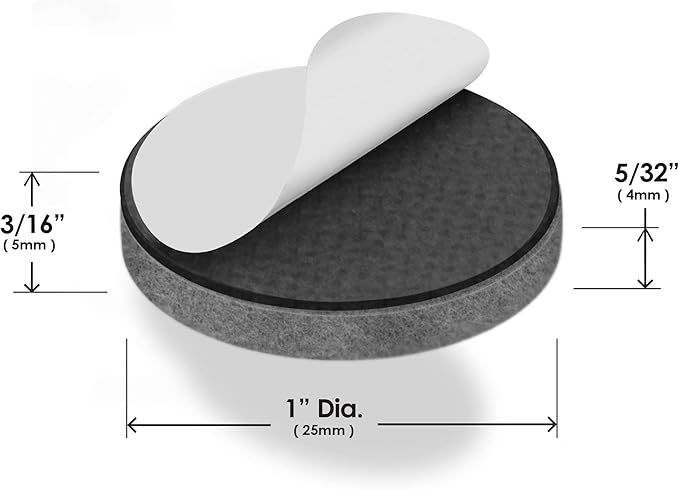 Slipstick Premium Wool Felt Furniture Feet Pads/Chair Leg Floor Protectors (1 Inch Round) Includes 16 Wool Blended Felt Feet Pads with Peel and Stick Adhesive, Gray, CB113