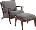 chairus Mid-Century Modern Accent Chair with Ottoman Linen Fabric Upholstered Living Room Chair for Bedroom Reading Room Lounge with Arm & Solid Wood Frame, Fabric Grey