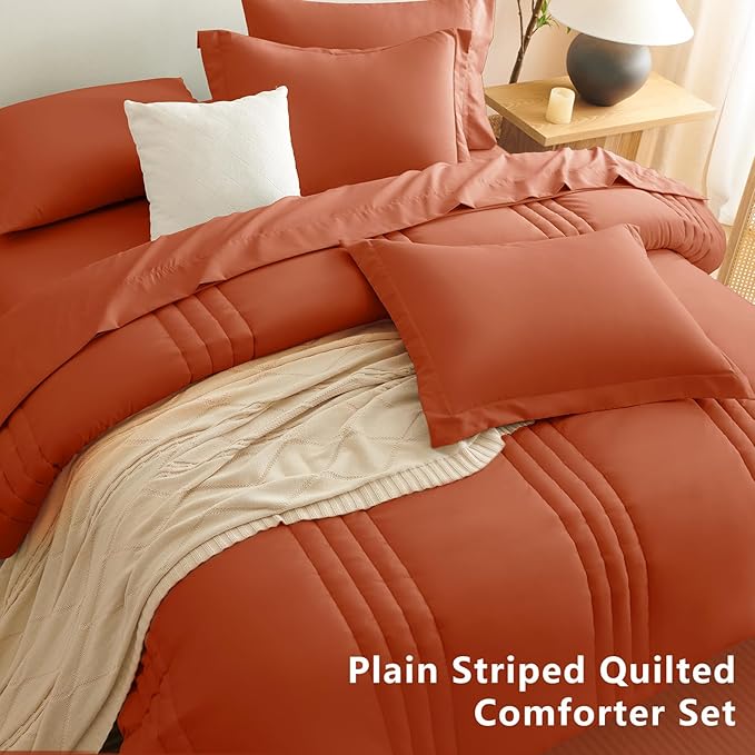 CozyLux Full Size Comforter Sets - 7 Piece Bed in a Bag Terracotta Comforter Set with Sheets Bed Set All Seasons, Soft Bedding Set with Down Alternative Comforter, Sheets, Pillowcases & Shams