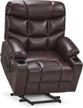 MCombo Oversized Power Lift Recliner Chair with Extended Footrest, Extra Wide 27.2" for Big and Tall Elderly People, Faux Leather R7289 (Dark Brown, Medium-Oversize)