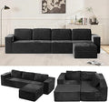 Furnify 136" Modular Sectional Sofa with L-Shape Chaise, Right/Left Facing Deep Seat Cloud Couch, No Assembly Required, Upholstered Couch for Living Room Bedroom (Black, Plush Corduroy Fabric)