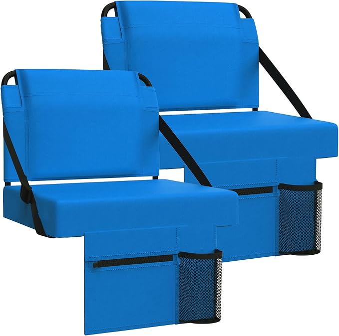 2pcs Stadium Seat for Bleachers with Back Support，Portable Bleacher Chairs with Back and Cushion，Includes Shoulder Strap and Cup Holder
