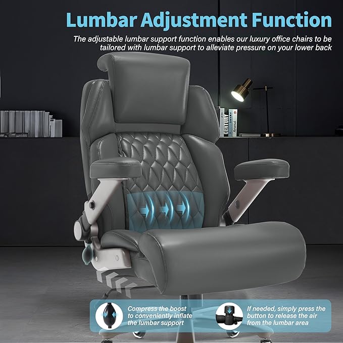 Big and Tall Office Chair 700lbs - Adjustable Headrest&Lumbar Support, 3D Flip Arms, Large Wheels &Heavy Duty Metal Base, Ergonomic High Back Computer Chair Desk Chair, Thick Padded Extra Wide Seat