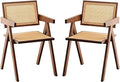 Furlide Rattan Accent Chairs, Modern Mid Century Dining Chairs Set of 2, Comfy Armchairs, Outdoor Rattan Chairs with Armrest for Bedroom Living Room Reading Room Dining Kitchen, Brown